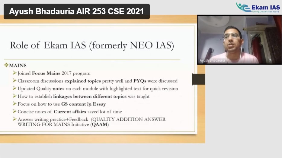 Ayush Bhaduaria UPSC Topper AIR 253, 2021 | Ekam IAS